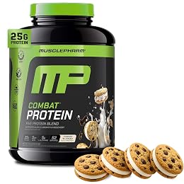 MusclePharm Combat Protein Powder, Cookies ‘N’ Cream Flavor, Fuels Muscles for Productive Workouts, 5 Protein Sources including Whey Protein Isolate & Egg Albumin, Gluten Free, 4 lb, 52 Servings