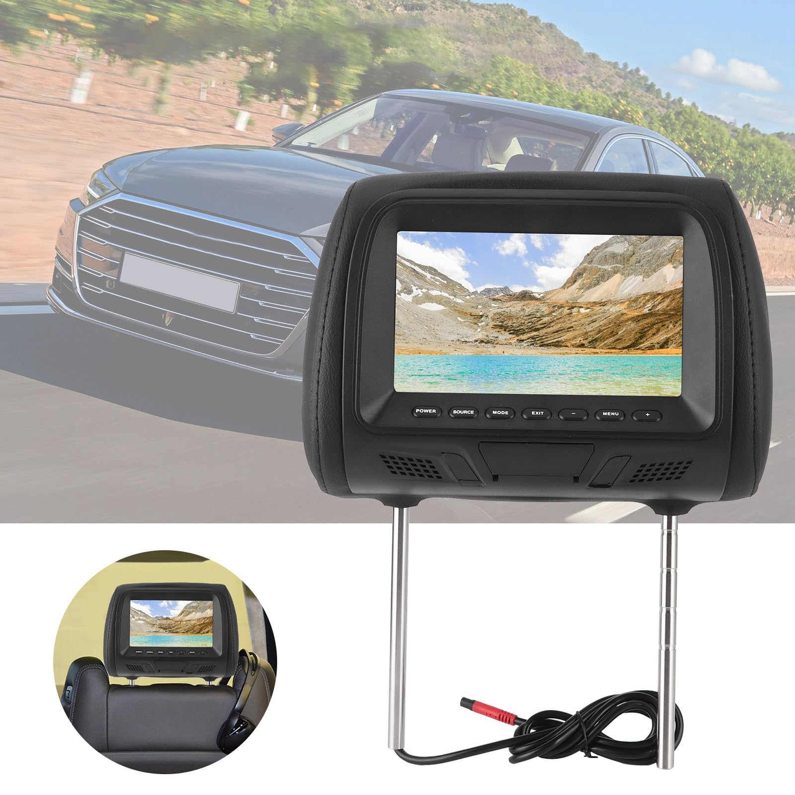 Asiento Trasero De Coche MP5, Pantalla De Asiento Trasero Monitor De Reposacabezas Reproductor Multimedia MP5 Reposacabezas Pantalla LCD 7 Pulgadas Compatible Con Amplificador USB