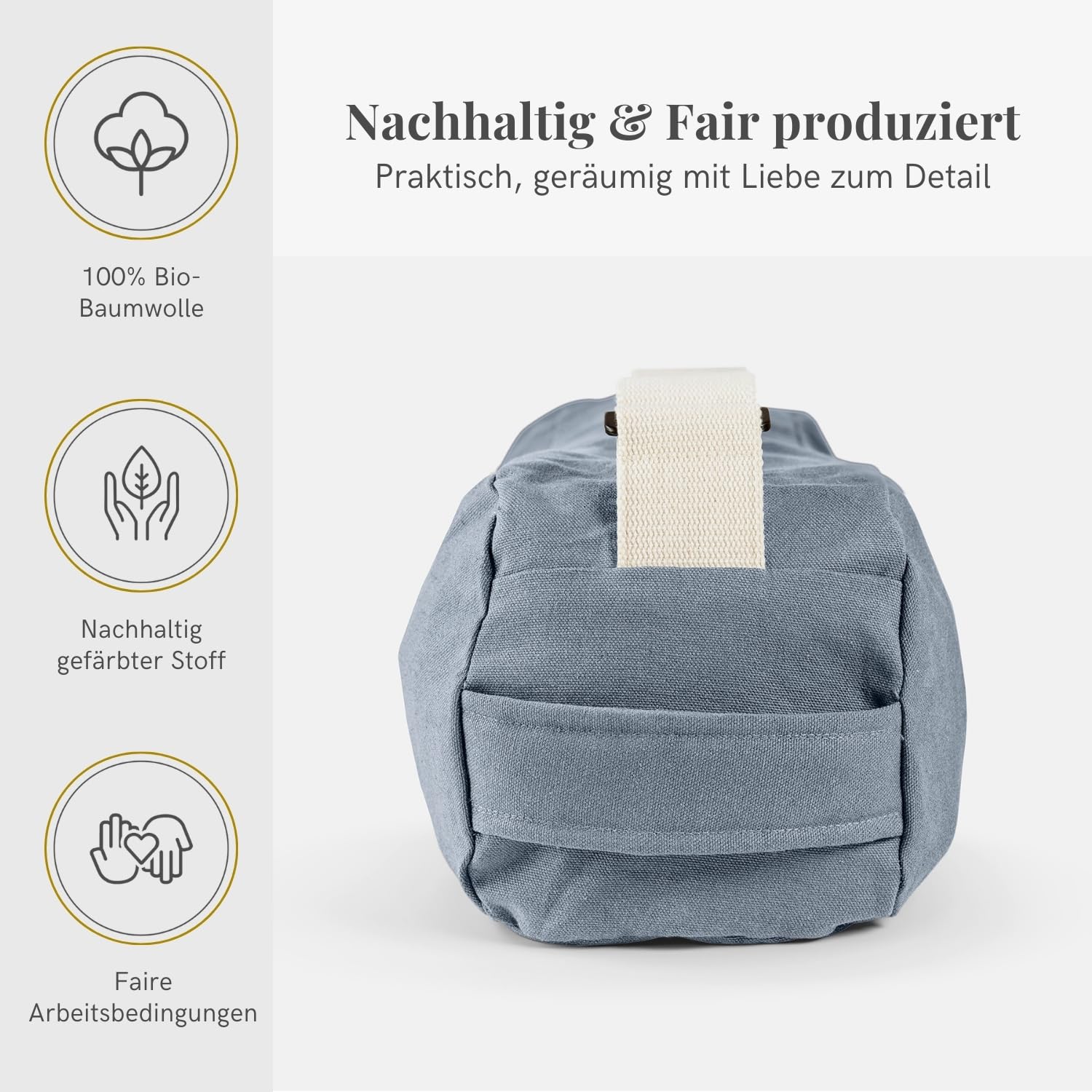 Lotuscrafts® Yogatasche PUNE aus Bio-Baumwolle, Fair & Ökologisch, Ideale Yoga Tasche für Yogamatte und Zubehör, Yogamattentasche mit Extra Fach, 72 cm x 18 x 15 cm