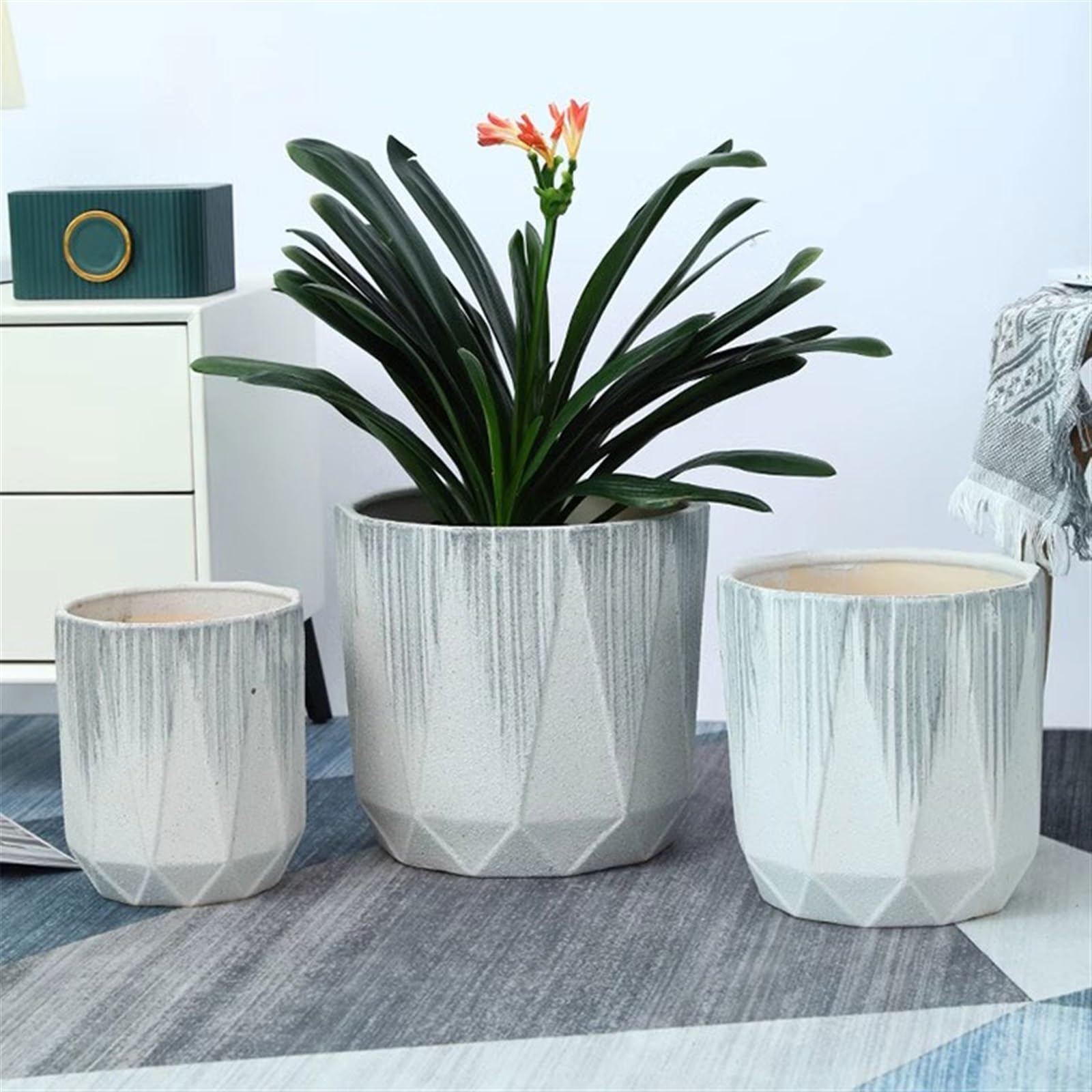 Großer Keramik-Blumentopf im Vintage-Stil für Zuhause, 30 cm Durchmesser, Übertopf für Glücksbaum, ideal für Wohnzimmerdekoration, kleine Blumentöpfe für den Innenbereich, Gartenarbeit (1 Farbe, S) Garten