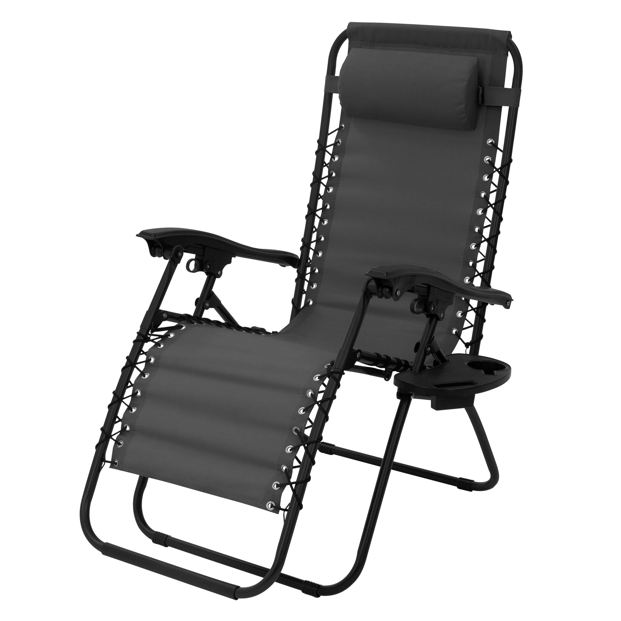 ML-Design Sedia a Sdraio da Giardino Tessuto Oxford 600D Antracite Reclinabile Portabevande e Scomparto per Telefono Cuscino Incluso Telaio in Acciaio Lettino Gravità Zero da Spiaggia con Braccioli