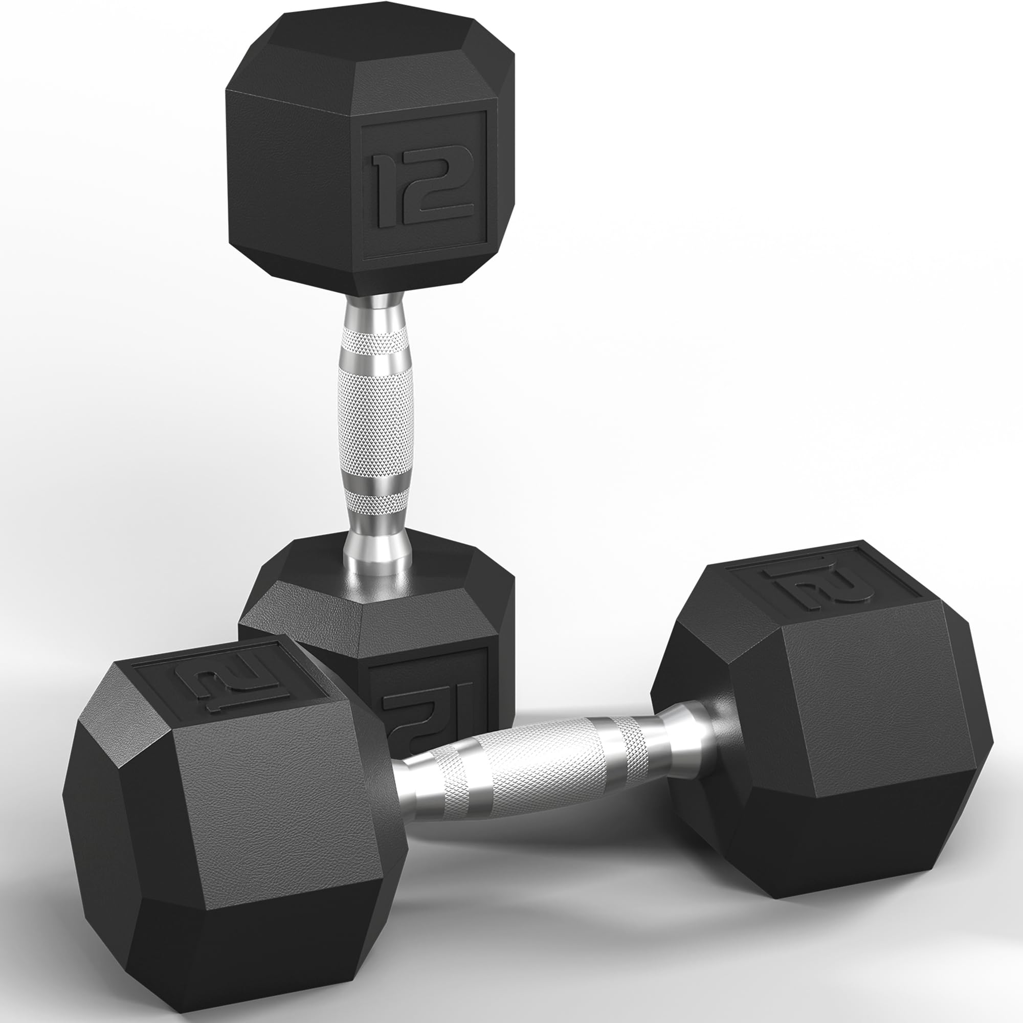 GRETERST Zestaw hantli powlekane gumą sześciokątne obciążniki do rąk ćwiczenia i fitness do domowej siłowni treningów siłowych sprzęt do treningu siłowego, czarny, 5,4 kg
