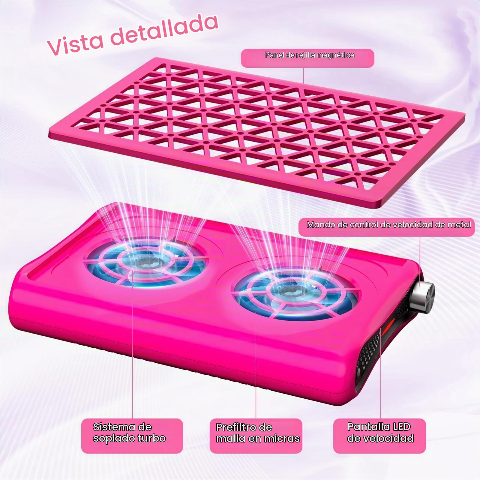 Aspirador de polvo de uñas con 30 papeles de filtro, ventilador turbo dual con potencia de succión de 1600 Pa, 6000 rpm de potencia de succión ajustable para manicura, salón de uñas