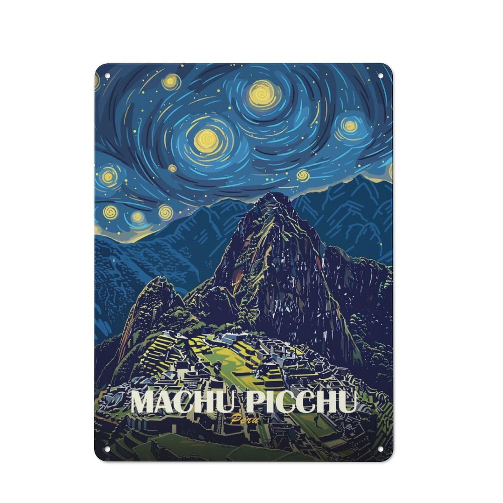 Junmoney Style-5 For Hobby Room Or Studio, Machu Picchu, Peru, Starry Night Style Retro Metal Sign 40X30cm, A Decorative Gift For A Newly Furnished Hobby Room And Studio