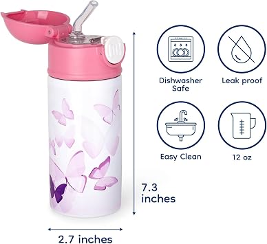 Sweet Monogram Enthusiast 12oz Kids Black Bottle Elegant pink design with black and white polka dots. School, Playdates