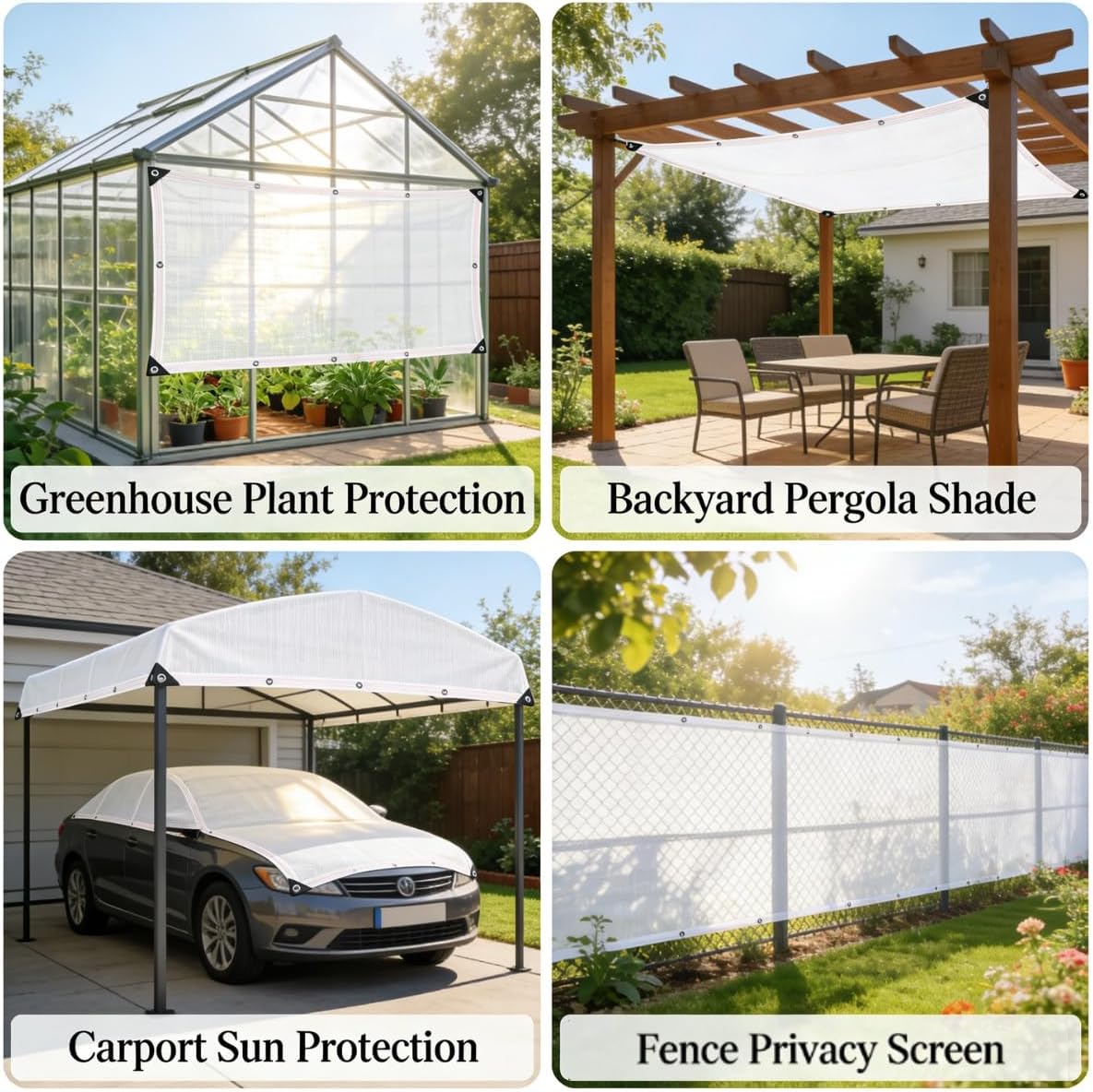 90% White Garden Shade Cloth with Grommets Every 1.6FT, Fence Privacy Screen with 6 Thread Edging, Shade Cloth for Patio, Breathable Sunshade Cover for Pergola, Porch, Yard, Plants(10x13ft)