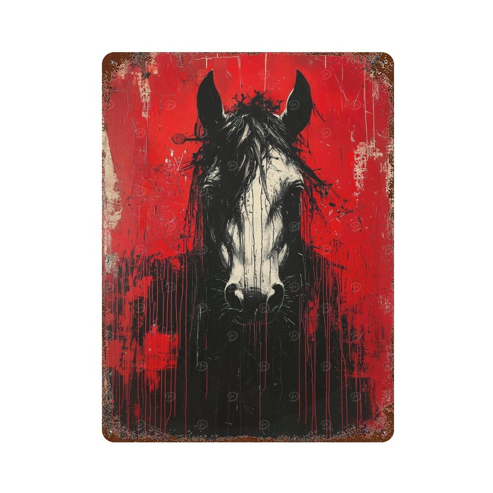 Fierce Stallion Bold Expressionist Horse Portrait Rusty Metal Tin Sign 15.7"x11.8", for Pub, Kitchen And Man Cave Decor, Novelty Wall Decor