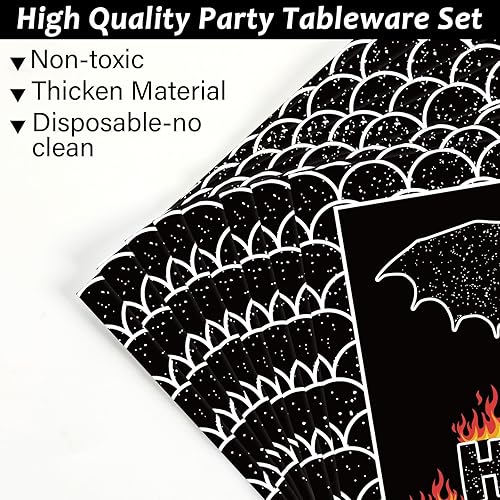 Miniatura 3 de Juego de 96 platos para decoración de fiesta de cumpleaños de dragón, platos de papel para postre, servilletas, tenedores para fiesta temática de