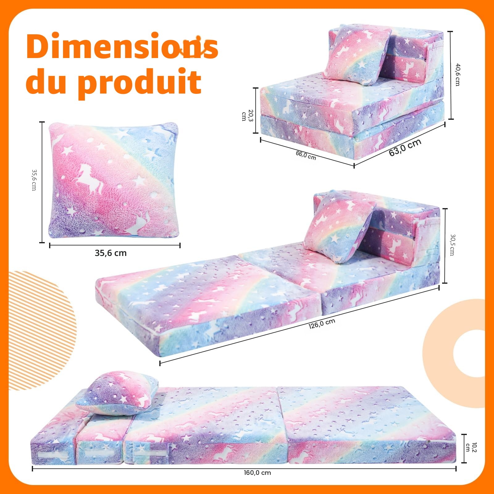 MeMoreCool Canapé pour Enfants, Fauteuil Convertible & Matelas au Sol pour Enfants, Matelas Pliable pour Enfant, Canapé Modulaire pour Salle de Jeux, Chauffeuse 1 Place, Brillant dans Le Noir