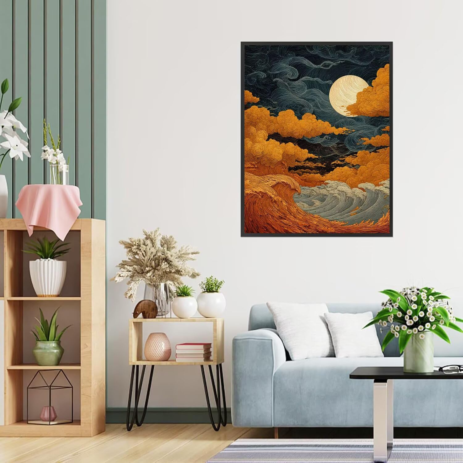 Dipingere con i Numeri Adulti Luna, ondate Dipingere con i Numeri Bambini DIY Kit, Set Premium con Pennelli, Decorazione Casa & Creativo Regalo di Compleanno, Attività di Tempo libero 70x95cm z-472