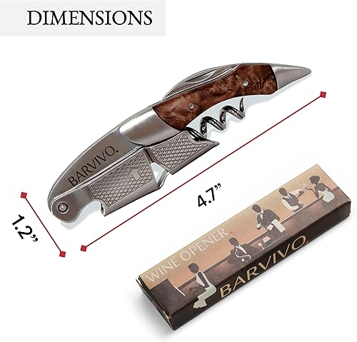 Miniatura 3 de Barvivo Natural Bai Ying - Abridor con cuchillo cortador de papel de aluminio y removedor de tapas, llave manual de vino de doble bisagra para