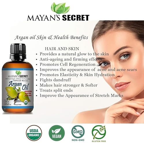 Miniatura 4 de Mayan's Secret - Aceite de argán orgánico de 4 onzas para el crecimiento del cabello, piel, cara, uñas, barba y cutículas - Aceite nutritivo y