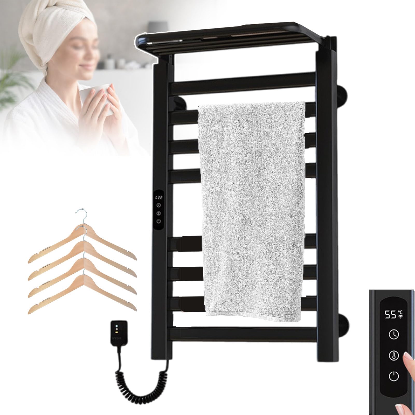 Toallero eléctrico de 200 W de pared con estante superior de diseño