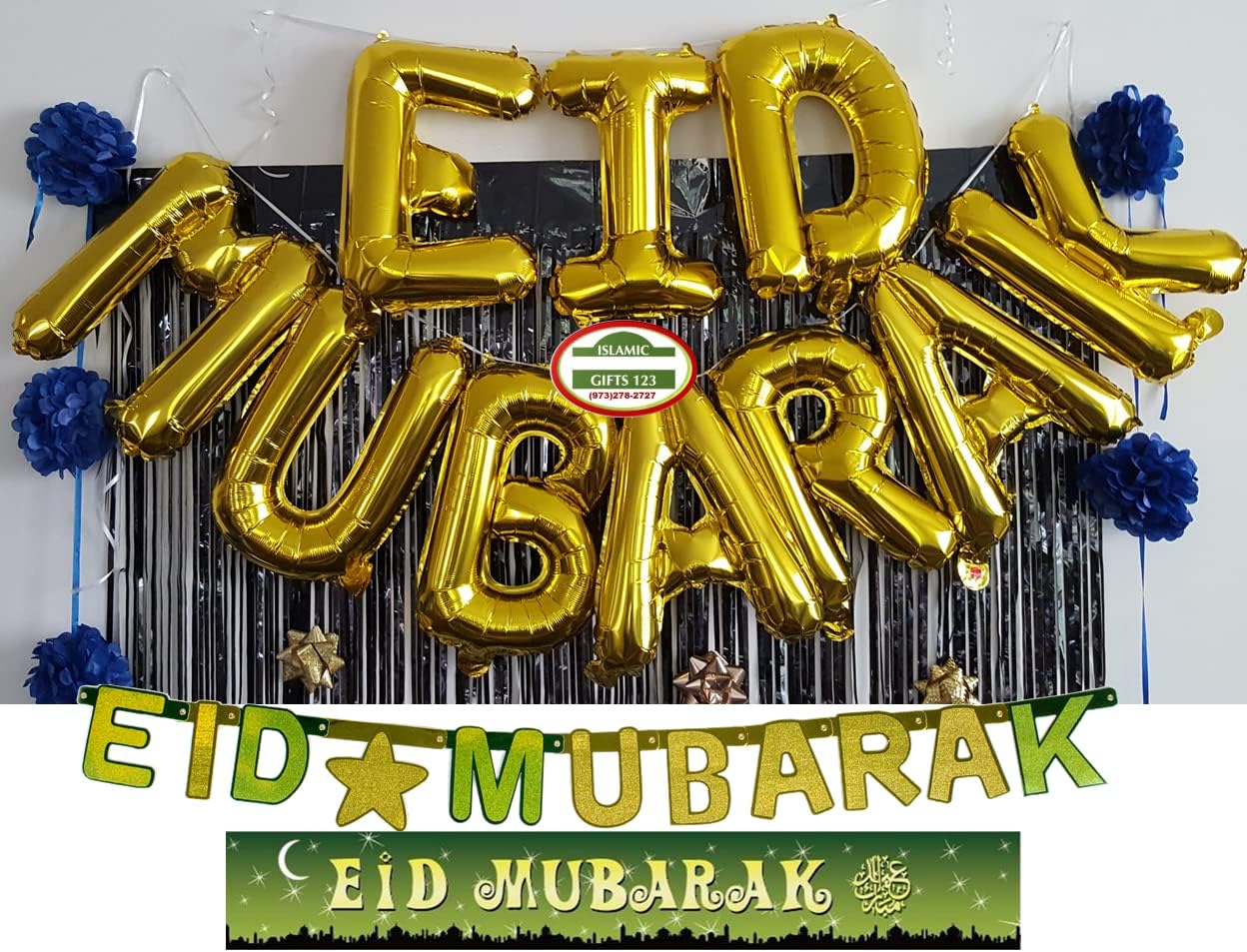 Eid Mubarak Balloon Banner[3 Pc Set] Eid Decoration Gold set Happy Eid Islamic Wall Decor Hilal Islamic Muslim Eid Party Supply Ramadan Decor | Muslim Holiday party set Happy Eid Islamic Gifts 123