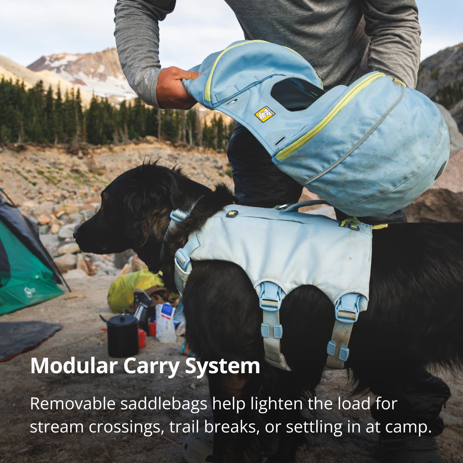 RUFFWEAR Palisades – Sac modulaire pour chien et sac de voyage, sac à dos léger pour randonnée et promenade avec harnais intégré, taille M, lac glacier