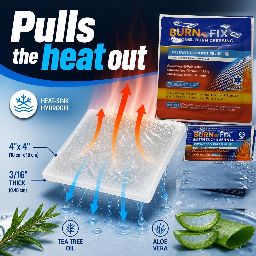 BurnFIX® Burn Kit First Aid Recommended by Doctors, Comprehensive 25pcs First Aid Kit Includes Burn Gel, Burn Dressing, Gloves, Scissors, Wipes for Quick Burn Relief - Sunburn, Electrical, Flame Burns — Amazon image 4