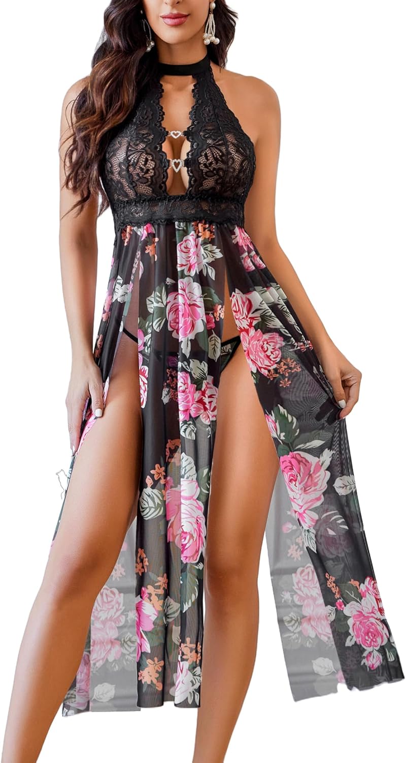 Avidlove Women Lingerie Lace Babydoll Nightdress Sexy Chemise Nightgown V Neck Nightdress Sleepwear