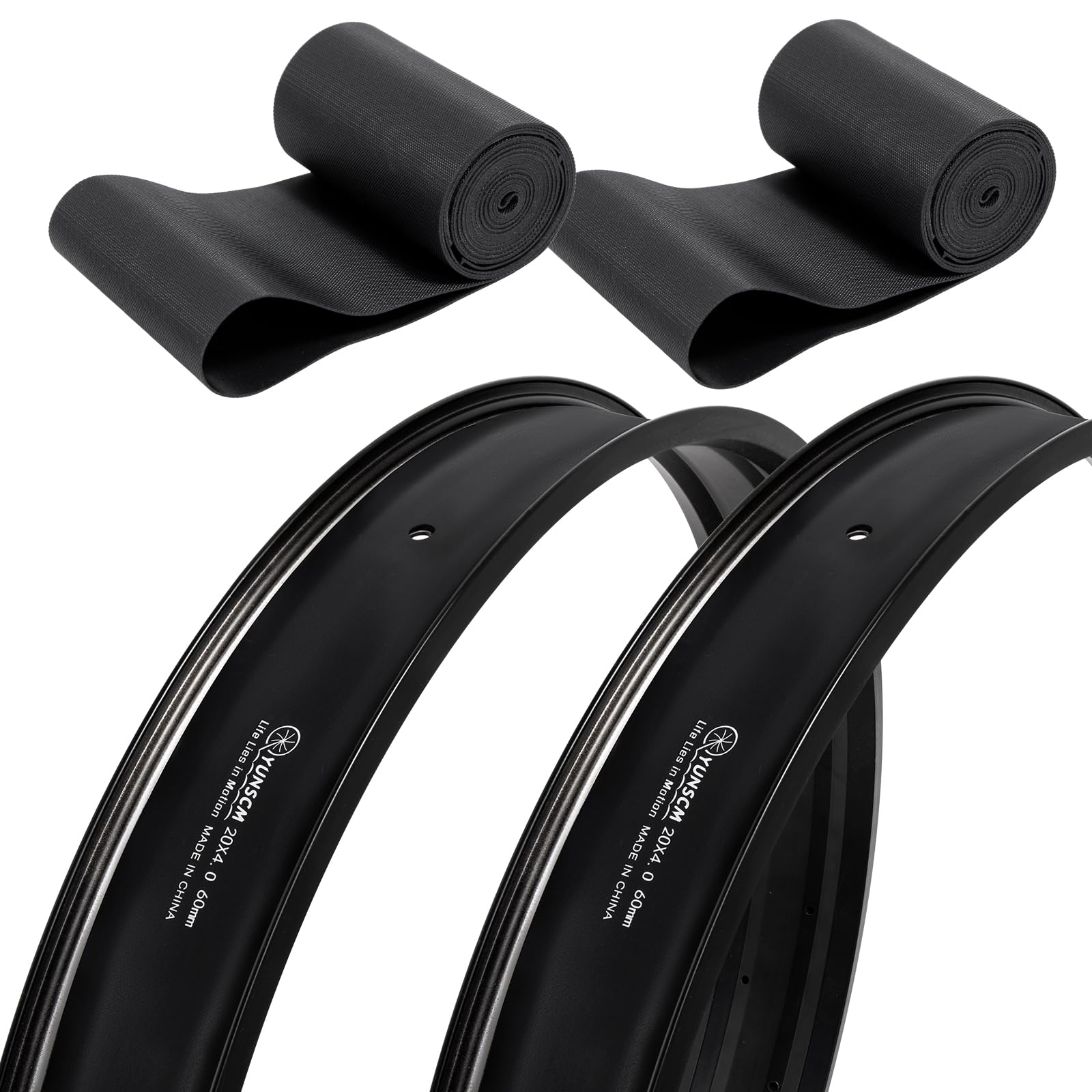 YunSCM 2-Pcs 20 x 4 Fat E-Bike Rim Strips Nylon Rim Tape Tire Liners Compatible with 20x4.0 E-Bike Electric Bike, Mountain Bicycle Bike Fat Tires