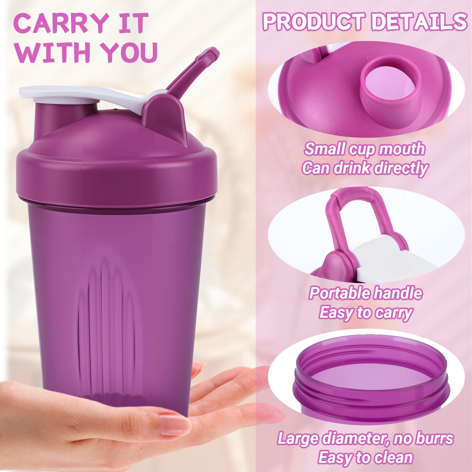 2 Shaker Per Proteine 600ml – Rosa E Viola – Con 2 Mixball In Acciaio + 2 Spugne - 2