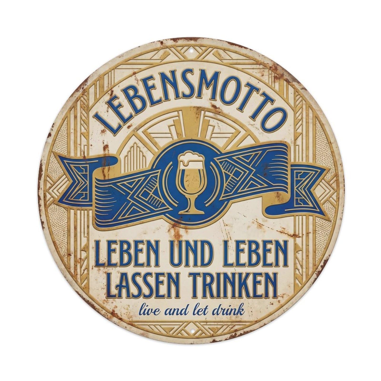 Vintage Bar Style Lebensmotto Humorous Tavern Lifemotto Metal Tin Sign Plaque Wall Decor for Cafe, Club, Garden Round Metal Poster 8x8Inch