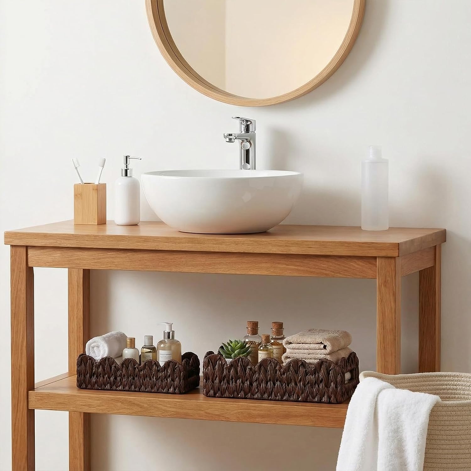 3Pack Toilet Paper Basket for Organizing Scalloped Edge Wicker Basket with Handles Toilet Tank Paper Holder Storage for Bathroom Bedroom Countertop Shelf Decor(Brown,Plastic)
