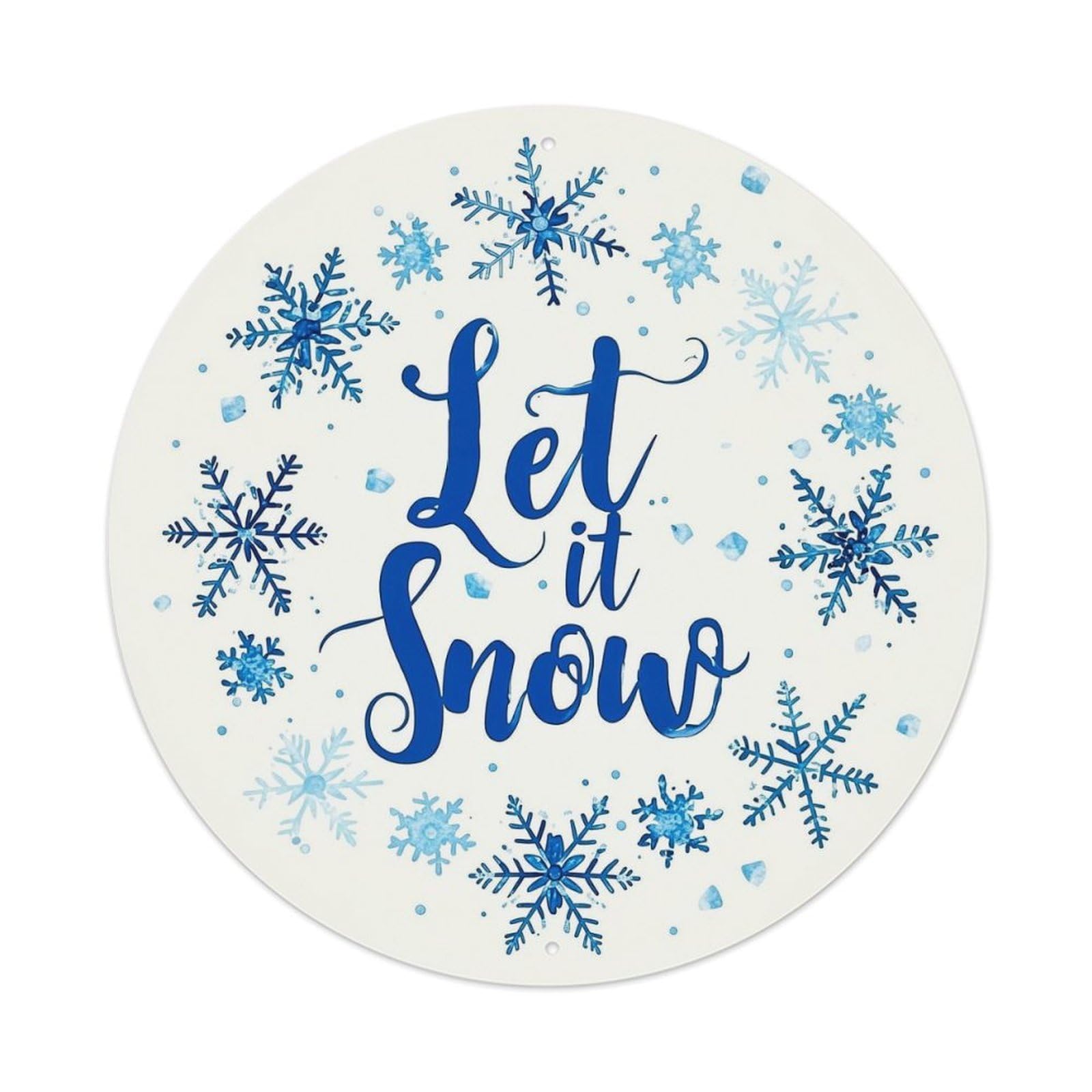 Let It Snow Snowflake Pattern Vintage Metal Tin Sign Retro Wall Decor for Home Bar Garage Cafe, Indoor & Outdoor Decorative，circle Metal Poster, 8x8 Inch