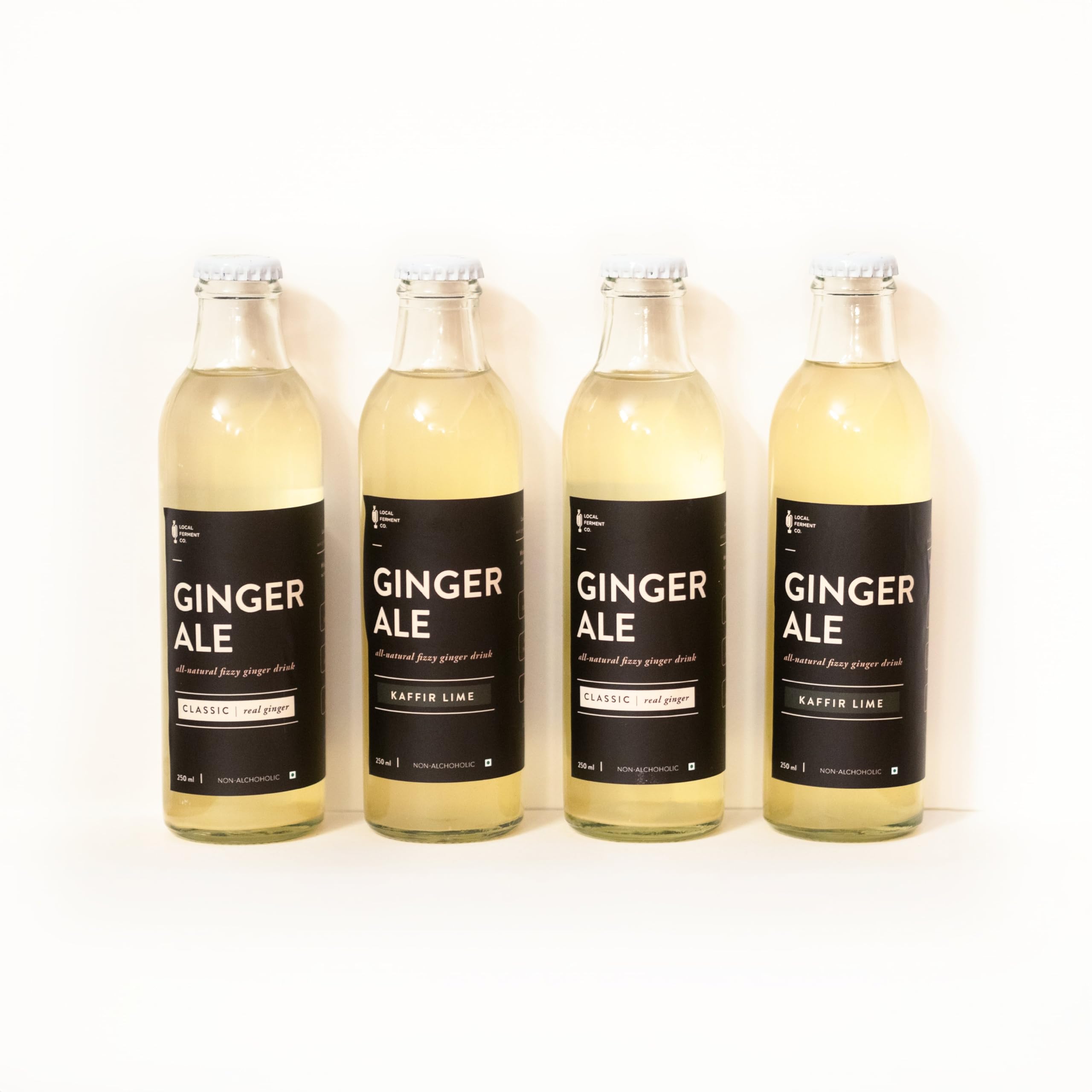 Local Ferment Co. - Ginger Ale Variety Pack of 4 (250ml each) | Real Ginger | Zero Preservatives | Slow Fermented | Cleanest Ginger Ale
