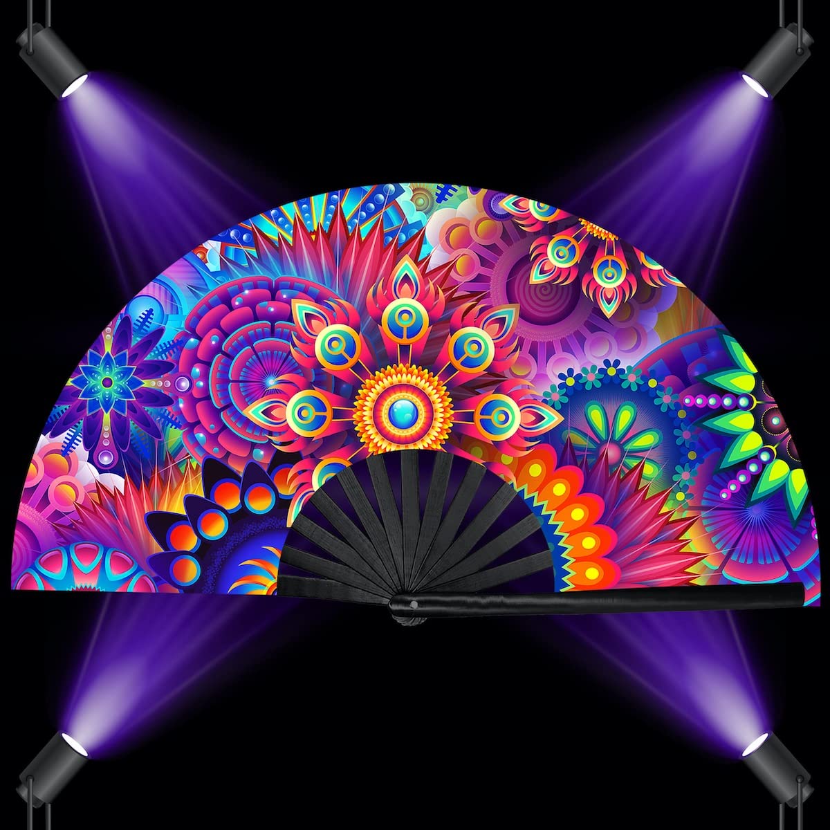 Snapklik.com : Zolee UV Glow Rave Folding Hand Fan