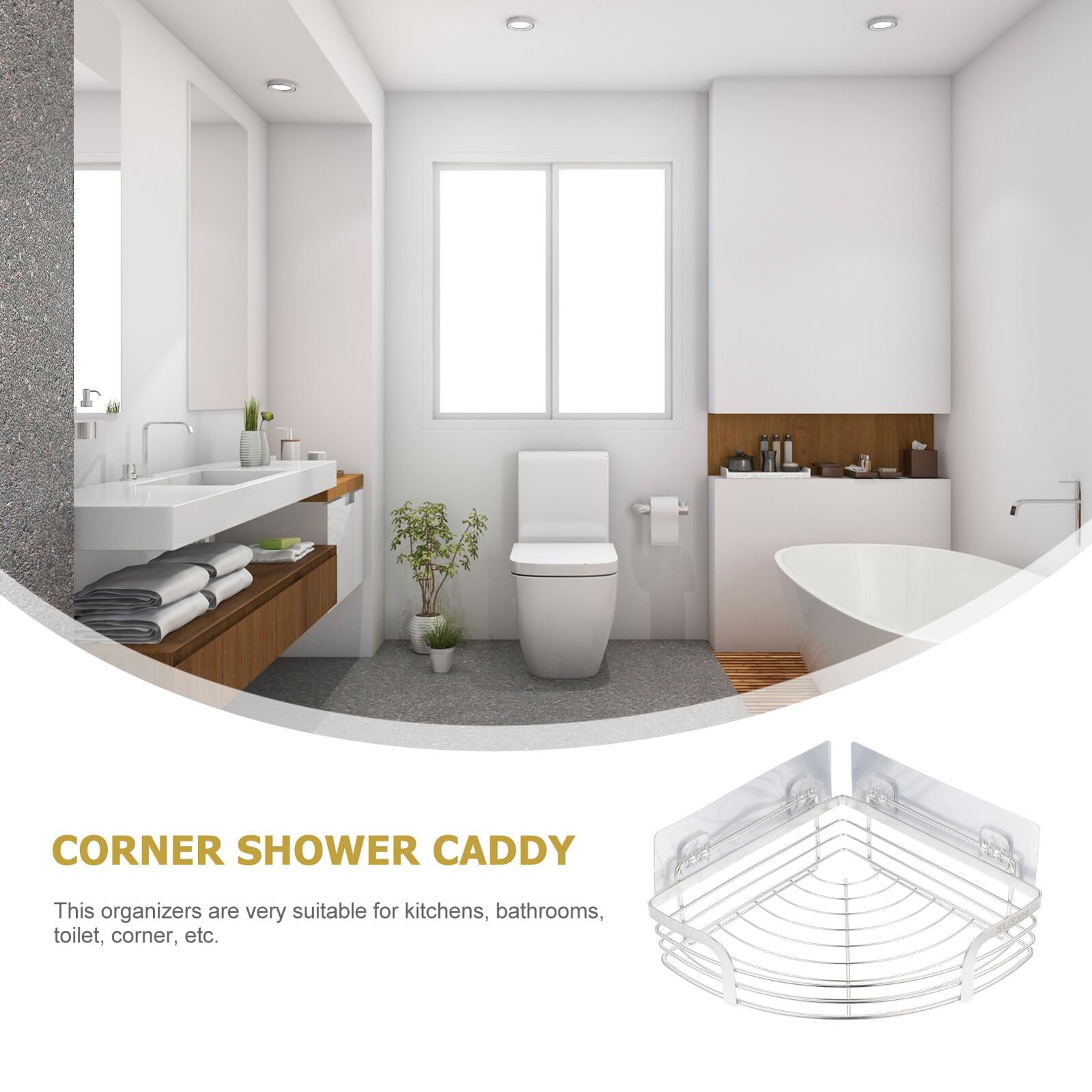 TOYANDONA Estante de Ducha de Esquina para Montaje en Pared de Acero Inoxidable Resistente y Fácil de Limpiar, Organizador de Almacenamiento sin Taladrar para Baño y Cocina