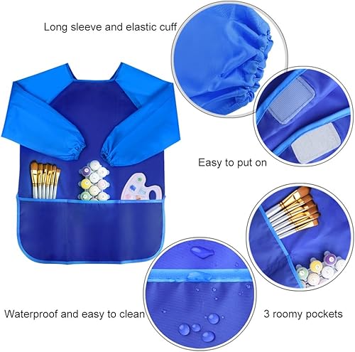 Miniatura 6 de KUUQA Delantales de arte para niños, suministros de pintura (pinturas y pinceles no incluidos)
