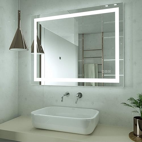 Espejo de tocador LED de 40 pulgadas de ancho x 32 pulgadas de alto rectangular sin marco antivaho para techo baño tocador montaje en pared