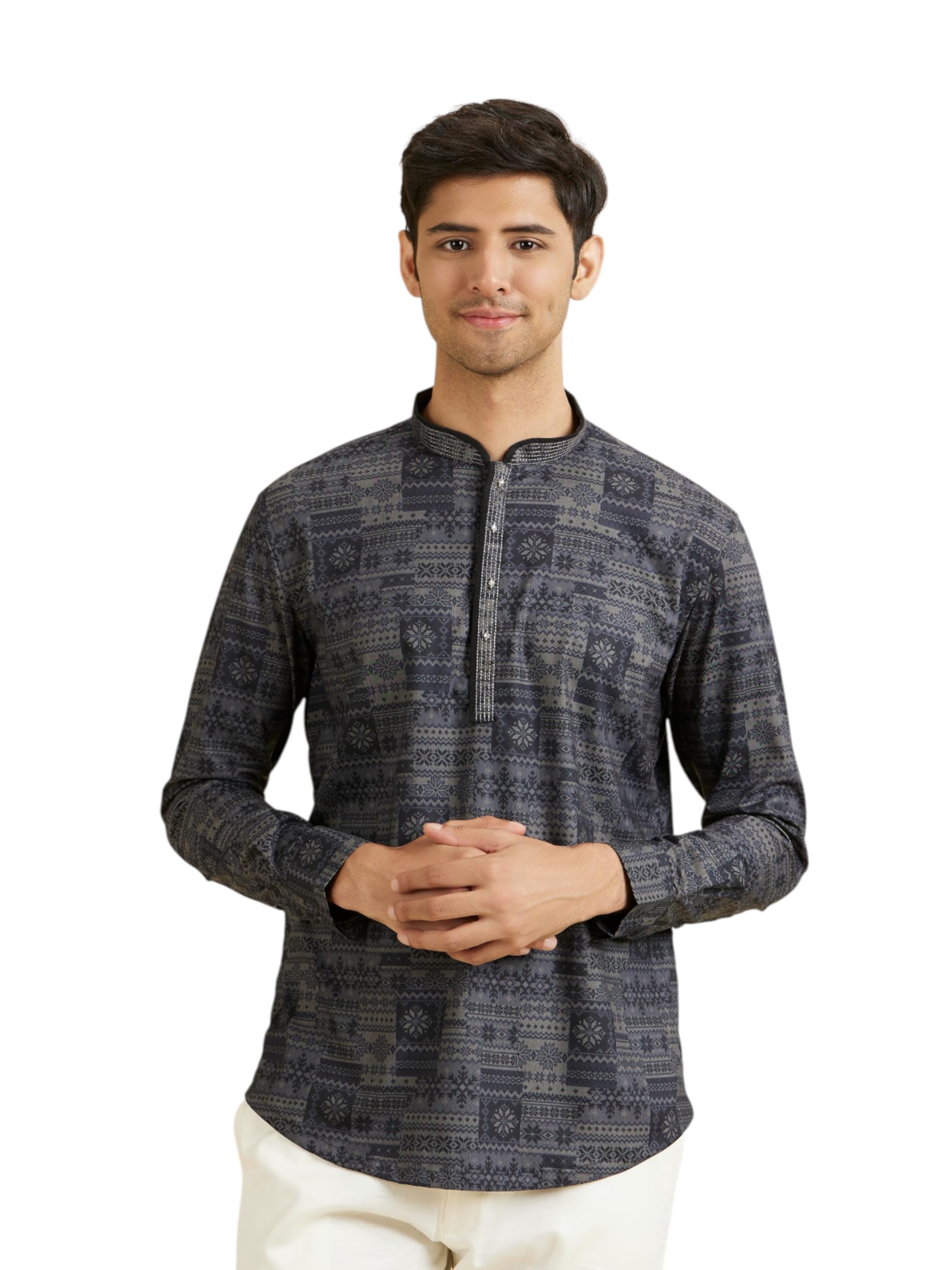 manyavar Men's Cotton Blend Printed Short Kurta (1pc)-picture-50