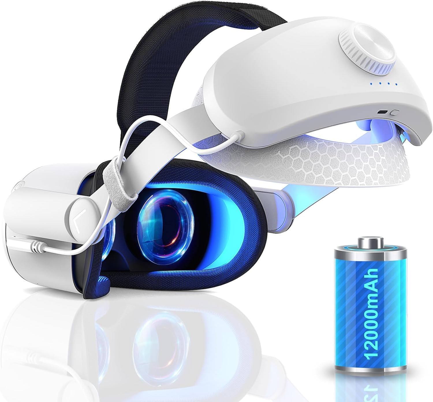 Head Strap with Battery for Oculus Quest 2, 12000mAh Battery Pack for Extended 8-10 Hrs of Playtime, Fast Charging VR Power, Adjustable Elite Strap Enhanced Support and Balance for Quest 2