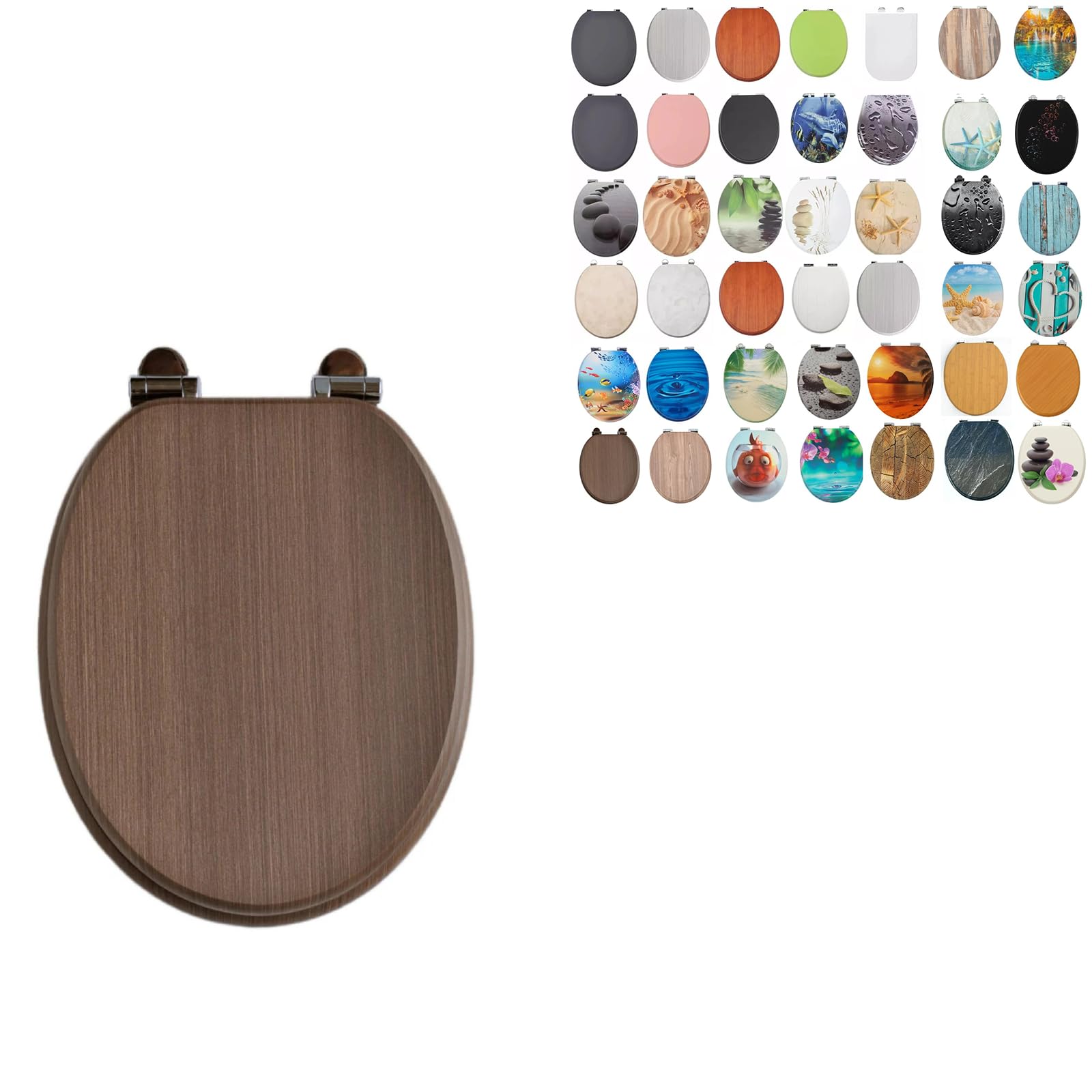 Burakh Dark Wooden 18" Mdf Toilet Seat Universal Adjustable Fit Most Toilets Oval Seat┃Bathroom Standard Wooden Mdf Toilet Seat | Wc Seat +Fittings (Dark Wooden)