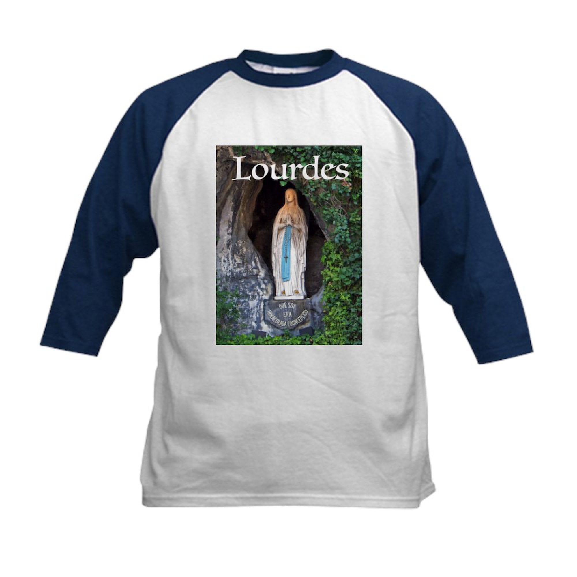 CafePress Virgin Mary Lourdes 1 Baseball Jersey Kids Cotton Baseball Jersey, 3/4 Raglan Sleeve Shirt Navy/White