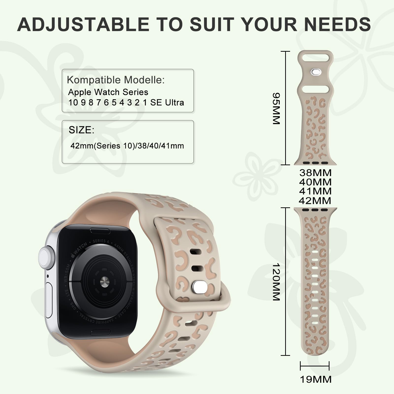 Leopard Engraved Band Compatible with Apple Watch Straps 38mm 40mm 42mm 44mm 45mm 46mm 49mm for Women, Silicone Sport Replacement Wristband for iWatch Series 11 10 9 8 7 6 5 4 3 2 1 SE Ultra — view 4
