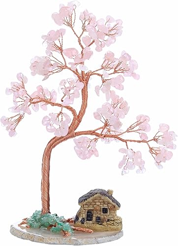 CrystalTears Árbol de cristal de cuarzo rosa con piedras preciosas curativas para árbol de dinero, adorno para la casa de la riqueza, buena suerte,