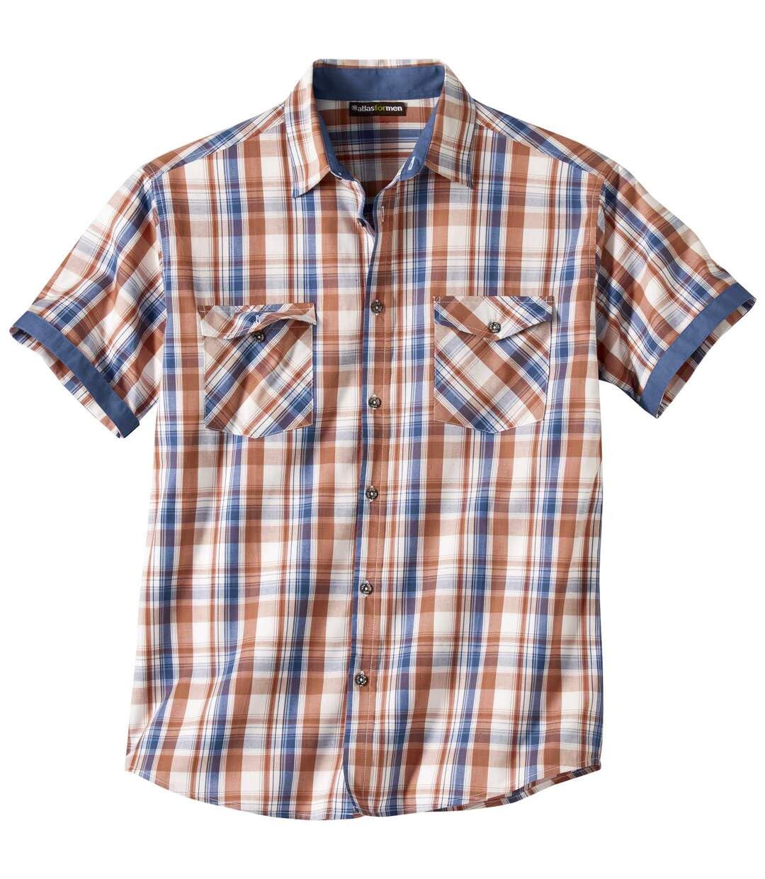 ATLAS FOR MEN - Men's Ecru Checked Poplin Shirt - M