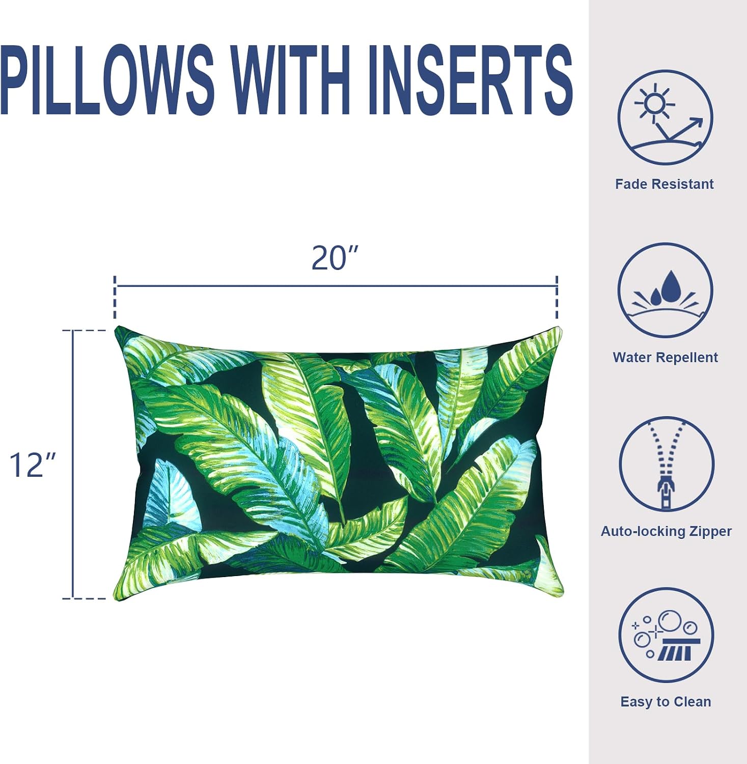 Outdoor Lumbar Pillows, Water Repellent Cushion Pillows 12x20 Inch, Outdoor Pillows with Inserts for Home Garden, Pack of 2, Hanalei Lagoon