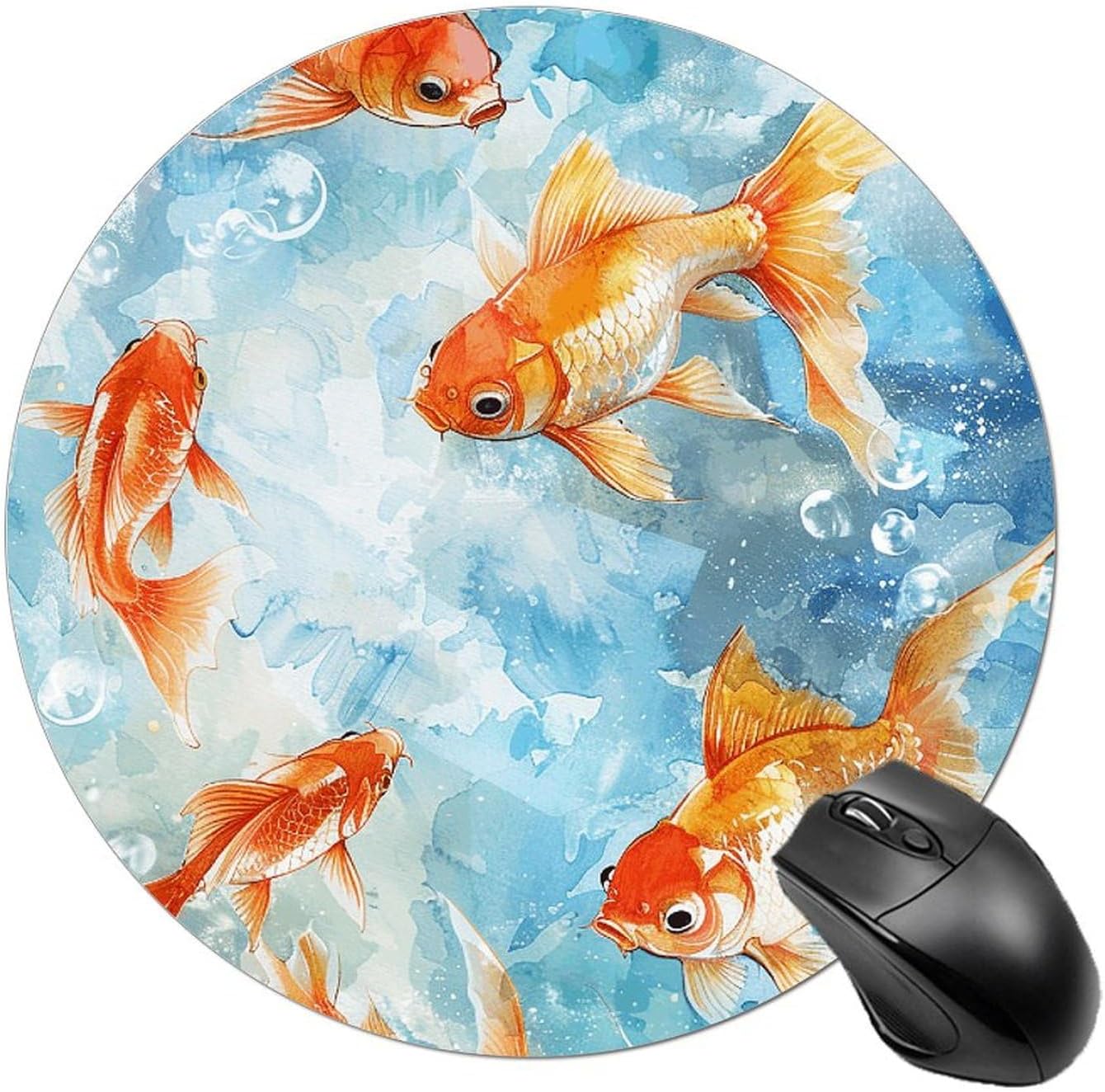 Swim in Water Mouse Pad with Non-Slip Rubber Base Personalized Round Mouse Mat Nice and Cute Gaming Mousepad for Computers Home Office Desk Decor Accessories