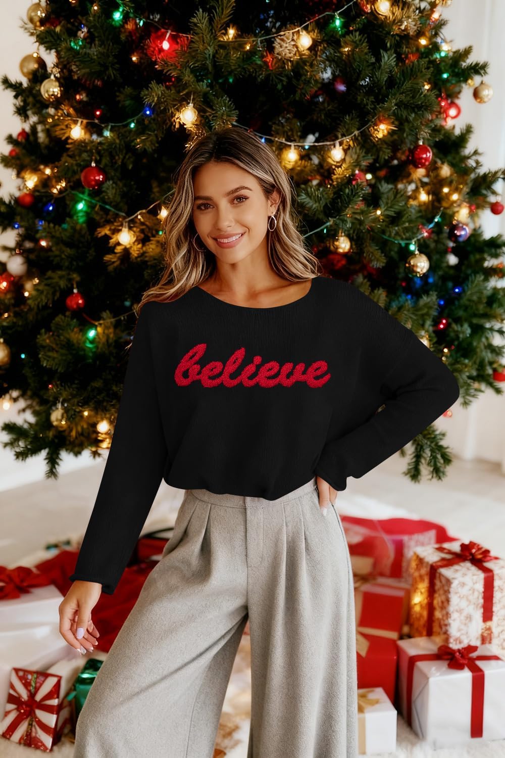 UNIQUEONE Christmas Sweaters for Women Merry Sweater - Xmas Knitted Pullover Funny Holiday Graphic Long Sleeve Tops - Image 2