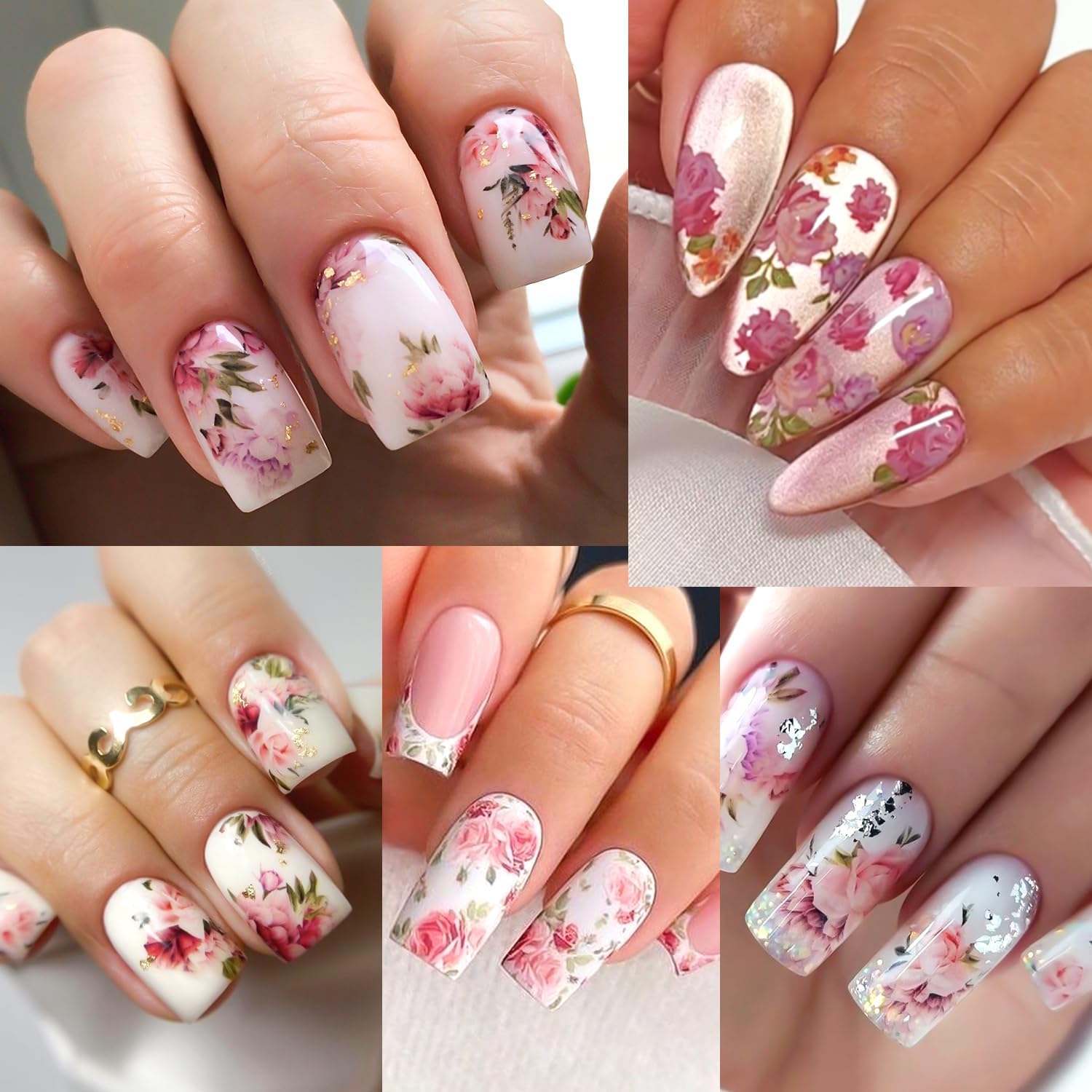 Flower Nail Art Foils Transfer Stickers 10Pcs Peony/Rose Floral Nail Foil Transfer Sheets Spring Decals Starry Sky Paper Flower Decoration Manicure Wraps for Women
