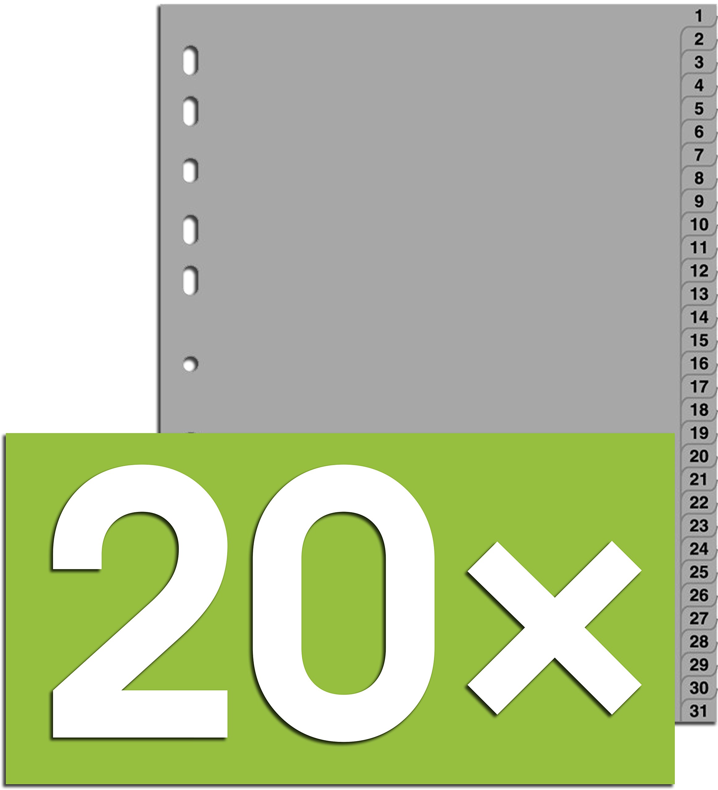 Durable 20er Packung Hunke & Jochheim Register 1-31, (PP, DIN A4, 215/230 x 297 mm) 31 Blatt grau (20, Register 1-31)