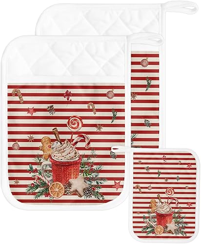 Miniatura 8 de Christmas 2Pcs Pot Holders for Kitchen,Non Slip & Heat Insulation Terry Cloth Potholder Set with Pocket,Thick Hot Pad Oven Mitts Trivet Coaster for