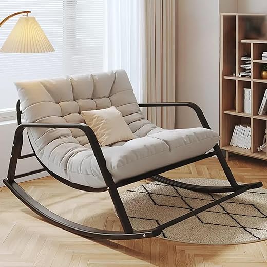 Doppelt Komfortabel Erholungzimmer Schaukelstuhl mit Gepolstert, Atmungsaktiv Wohnzimmer Rocking Chair Mit Armlehnen, Draussen Gartenliege, Modern relaxsessel, Ergonomiestuhl (…