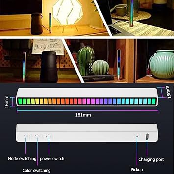 keeda RGB Voice-Activated Pickup Rhythm Light 32 LED Bar Sound Control Ambient Light Sound Level Indicator Music Spectrum Meter Audio Display Visualizer (Black)