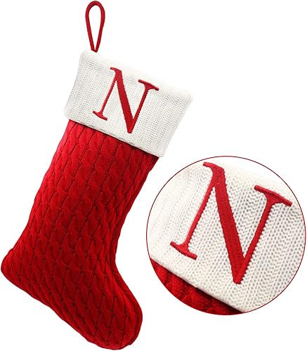 ZOEA Medias de Navidad de 20 pulgadas con iniciales, calcetines de Navidad grandes de punto con letras bordadas para decoraciones familiares de