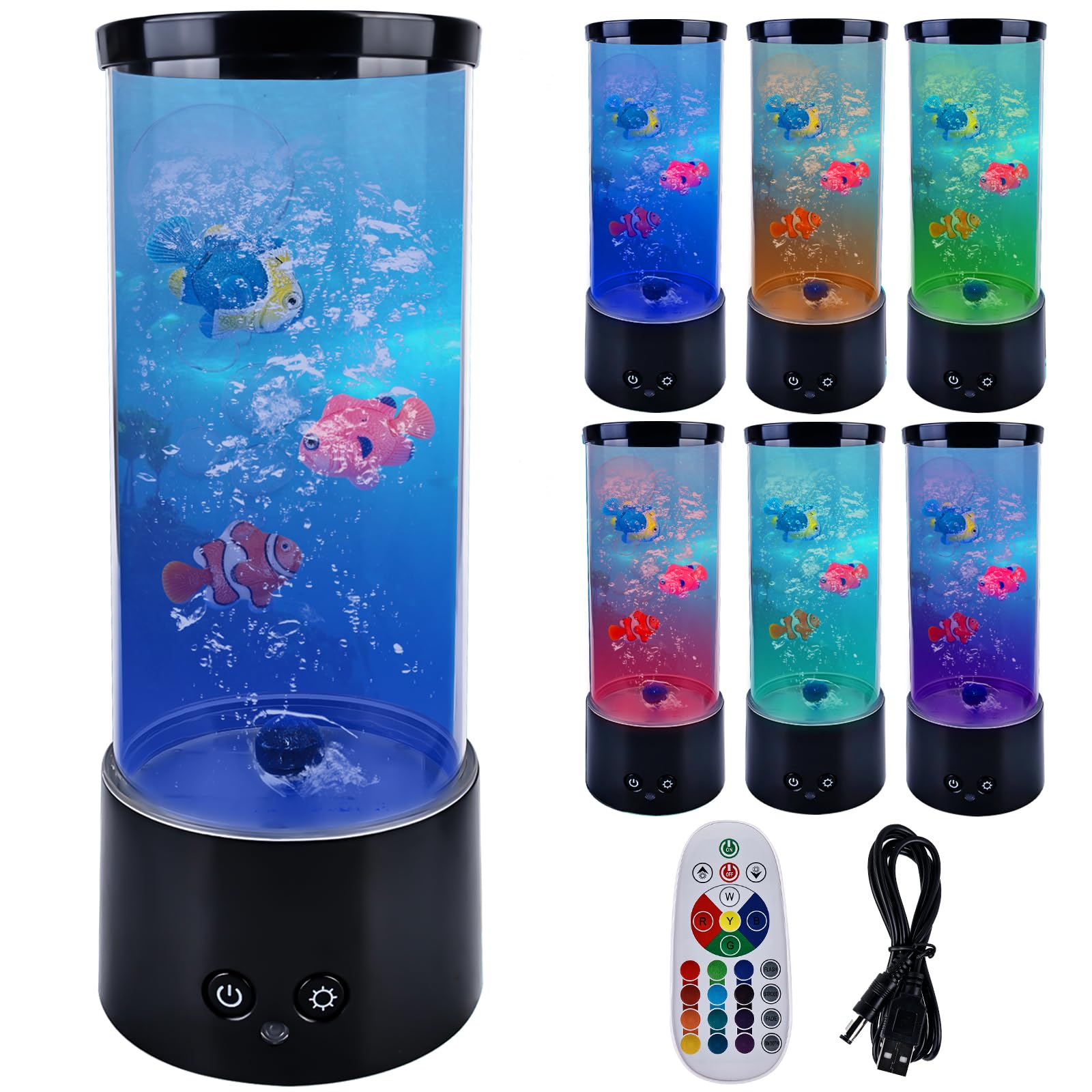 Vegena Lámpara de lava para acuario con pez, luz nocturna LED RGB, 16 colores y 4 modos, mando a distancia incluido, decoración para el hogar, niños y adultos