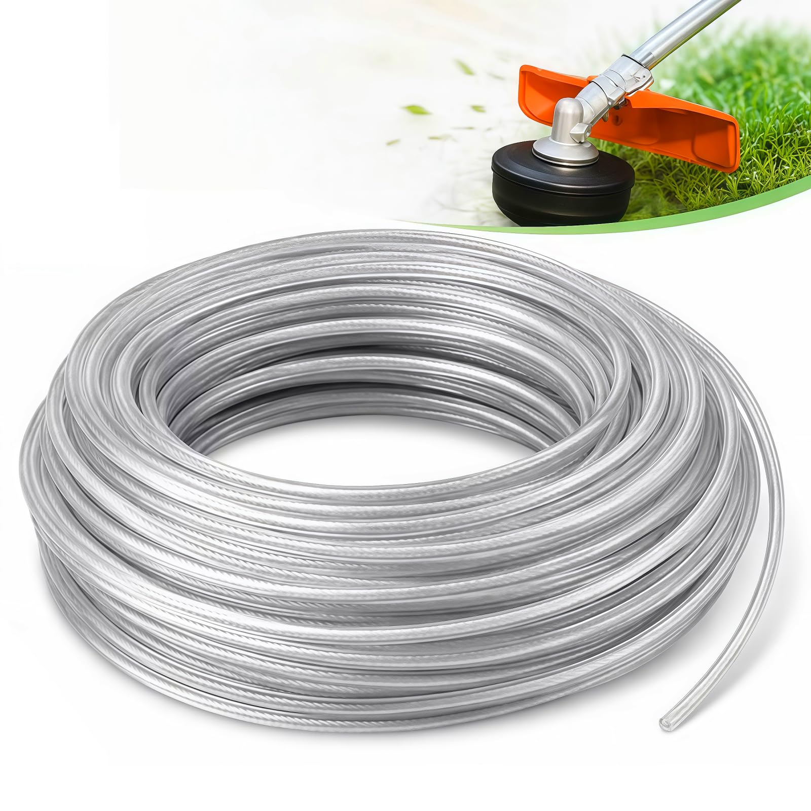 QYLPZ Heavy duty strimmer wire,Universal Grass Trimmer Line, 0.095" 2.4mm x 15m Round Steel Core with Nylon Cover – for Weed Control & Garden Outdoor Power Tools