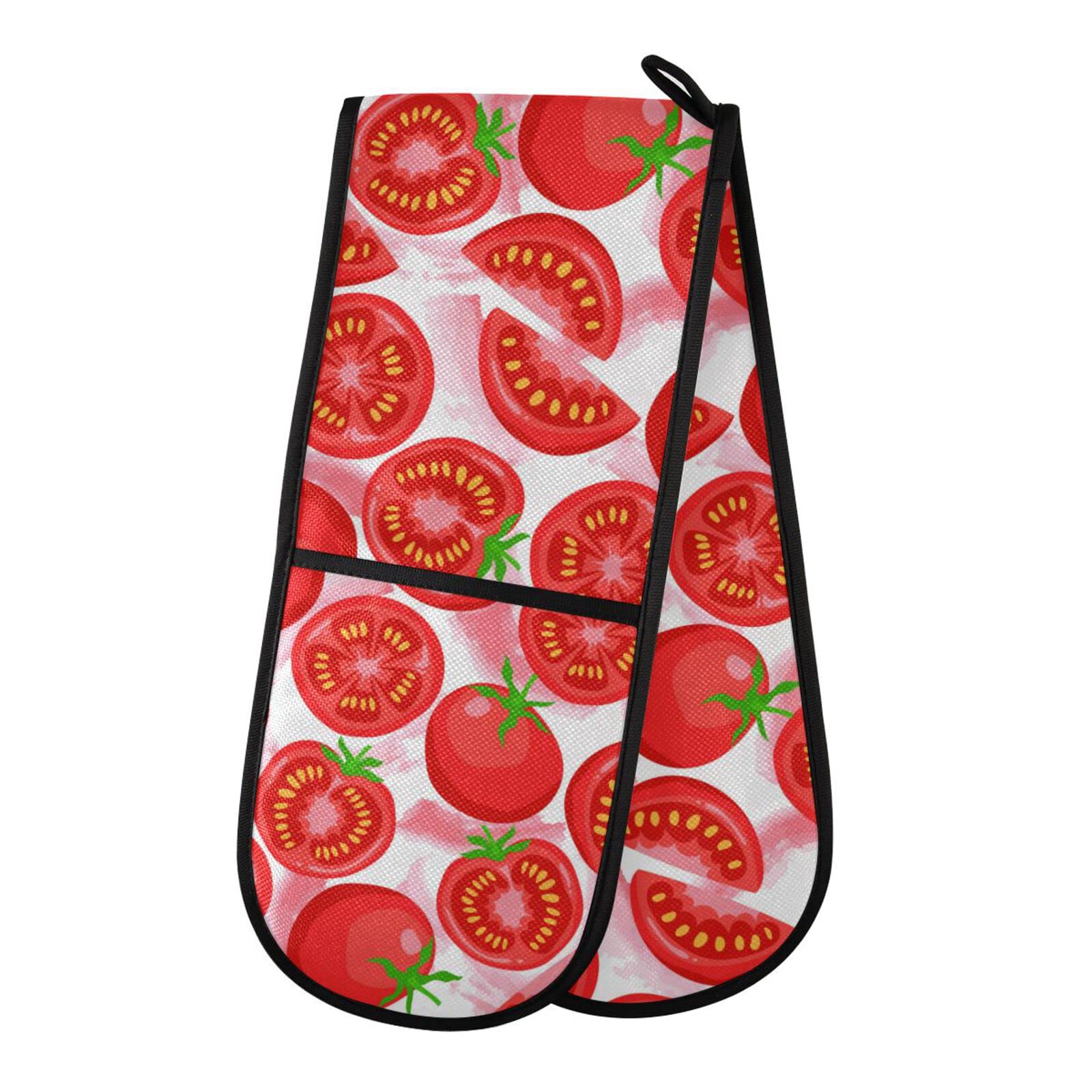 Youjuner Colour 53 Double Oven Glove Red Tomato Slices Pattern Heat Resistant Double Ovens Mitt Modern Cooking Gloves Potholders